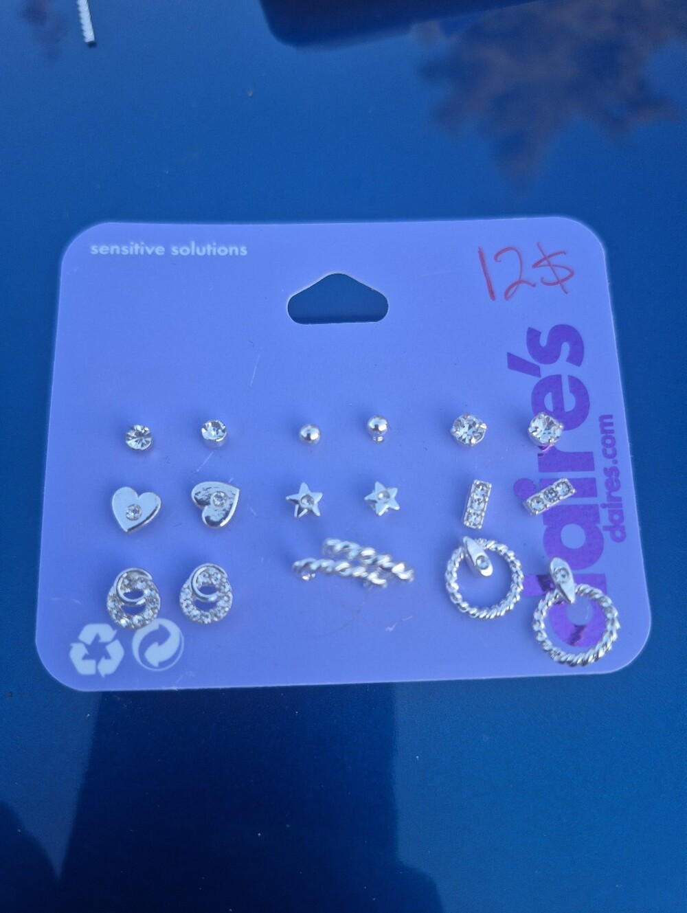 Claire's Silver-Tone Kids Earring Set with Clear Crystals